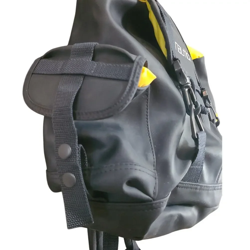 Vintage Nautica Rubber Backpack Bag Sail Sport Travel 90s Navy Yellow